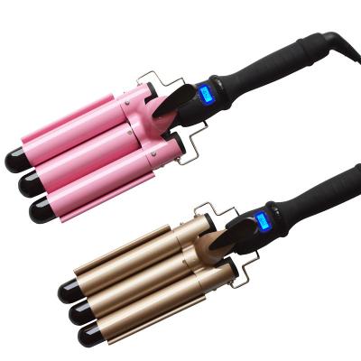 China Temperature Display and Adjustable PTC Heating Temperature Ceramic Adjustable Hair Hesitate Hair Curler Iron Safe 3 and 5 Curling Barrels for sale