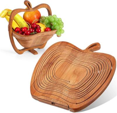 China Bamboo Folding Fruit Basket Wholesale Folding Dried Fruit Food Tray Turns Into Wooden Snack Basket for sale