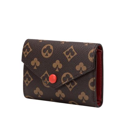 China Newest Fashinable Women Short Coin Purse Tri Folding Lattice Design PU Card Holder Wallet Popular Plaid Leather Clutch for sale