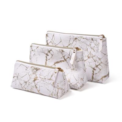 China Fashion PU Toiletry Pouch Marble Makeup Cosmetic Bags Travel Pouch Gold White Customized Bag for sale