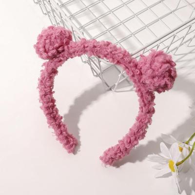 China Fashion Cute Bear Ears Make Up Soft Velvet Teddy Girl Headbands Plush Hair Accessories for sale