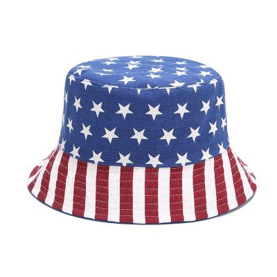 China breathable & Double Side American Flag Design Canvas Cloth Bucket Hats Waterproof Hot Selling Sun Proof Sports Fishing Hats for sale