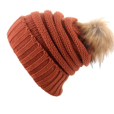 China New Arrival Winter Warm COMMON Lady Style Pom Pom Knitted Beanie Hats Adult Acrylic Hats With CC Label for sale