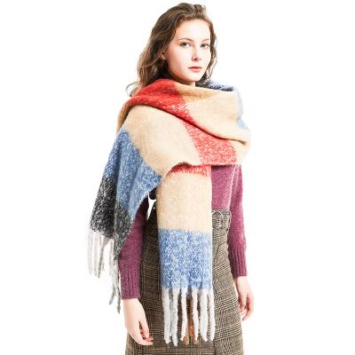 China Soft Touch Fashion Extra Large Thick Warm Polyester Blend Thick Warm Blend Plaid Cashmere Tassel Wrap Women Shawl Feeling Colorful Shawl for sale