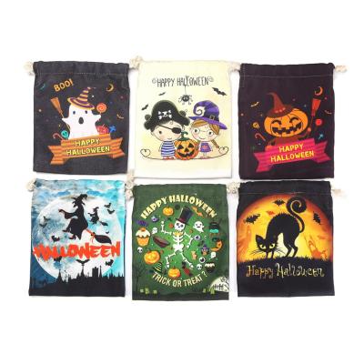 China Festival Stuff Halloween Fabric Drawstring Candy Bag Canvas Bags Customized Logo Printing Holiday Festival Packing Bag for sale