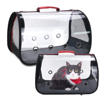 China Durable Daily Necessities Light Weight PVC Travel Cage Portable Waterproof Transparent Breathable Pet Cat Carrier for sale