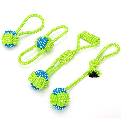 China Viable Cotton Rope Toy Knot Teeth Cleaning Pet Playing Ball Bite Resistant Chew Teething Toys For Puppies for sale