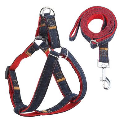 China Wholesale Viable No Pulling Denim Dogs Belt-Harness Leashes Set For Outdoor Running Traninning for sale