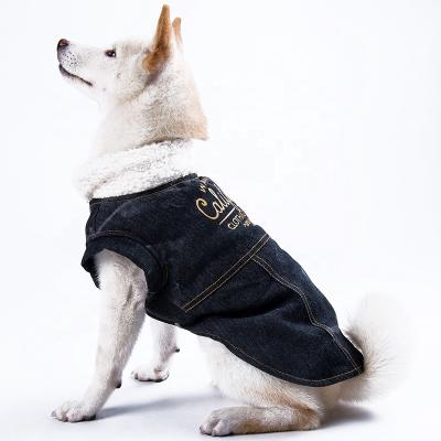 China 2021 Biped Designers Viable Fur Dog Coat Jean Jacket Warm Denim Winter Pet Coat Dog Clothes for sale