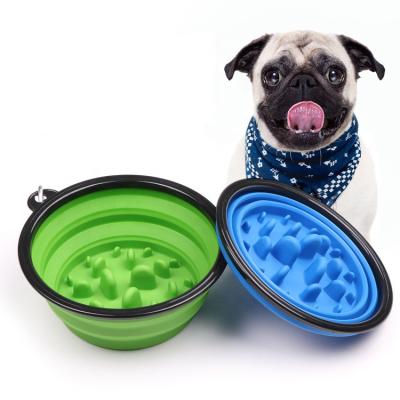 China Sustainable Food Grade Silicone Collapsible Slow Dog Cat Food Bowl For Outdoor Travel for sale