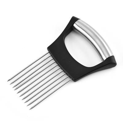 China Viable Amazon Hot Sale Food Grade Onion Holder Slicer Slicing Tomato Potato Tool Stainless Steel Onion CutterOnion Cutter Holder Meat T for sale