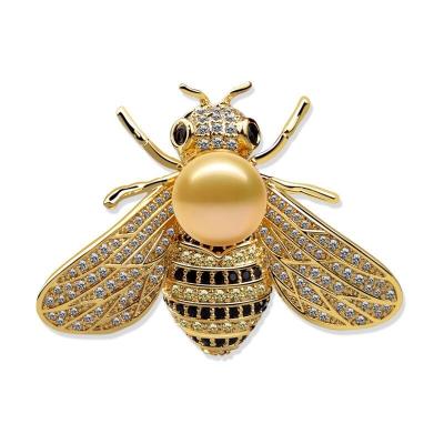 China Cute Safety Bee Pin Pearl Brooch Brooches Women Rhinestone Pearl Bee Brooch Pin Wholesale Brass Ladies Gold Plated Gifts Small for sale