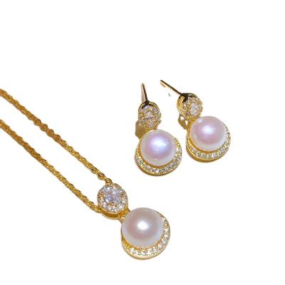 China TRENDY Princess Zircon Stud Earrings and Simple Pendant Set Jewelry Set Necklace 925 Sterling Silver Jewelry Set with Pearls for sale