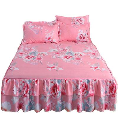 China Home Wrap Around Sheet Set Microfiber Skirt Set White Elastic Dust Ruffles Easy Fit Wrinkle And Fade Resistant Silk Bed Skirts for sale