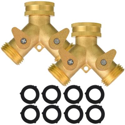 China Factory Fit Brass Garden Hose Splitter 2 Way Cut Splitter Connector Copper Y Adapter for sale