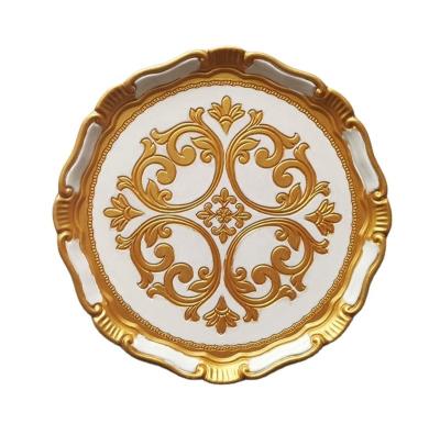 China Wholesale Disposable Elegant Antique Tray Charger Wedding White Gold Tableware Irregular Wood Dish for sale