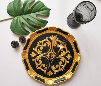 China New Arrival Disposable Black And Gold Fancy Acacia Dish Bulk Wedding Charger Solid Wood Wholesale Dish for sale