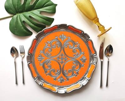 China International Disposable Tableware Customize Plate Bulk Wooden Colored Wedding Silver And Orange Wooden Charger Plates for sale