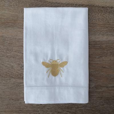 China New Fancy Design Disposable White Linen Bee Embroidery Napkins Day Wedding Square Cloth Towel for sale