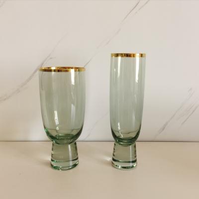 China Viable strong solid stemware green colored gold rimmed wine glass cup set for wedding for sale