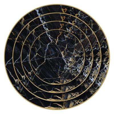 China Sustainable Wholesale Black Marble Dishes Plates Ceramic Bone China Luxury Dinner Plates Sets With Gold Rim for sale