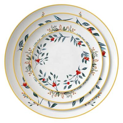 China International Sustainable Tableware Christmas Ceramic Dinner Dishes Wholesale Luxury Gold Rim Bone China Dinnerware Set for sale