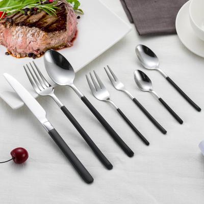 China Sustainable Frosted Matte Black International Tableware Wholesale 304 Stainless Steel Handle Cutlery Set for sale