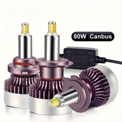 China 6 Sides 3D LED Car Headlight Bulbs H1 9005 12V 80W H7 9005 6000k 25000ML Car Auto Led Headlight R9 for sale