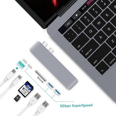 China Aluminum Alloy Thunderbolt 3 Adapter 100W Dual USB Type C Dock for sale