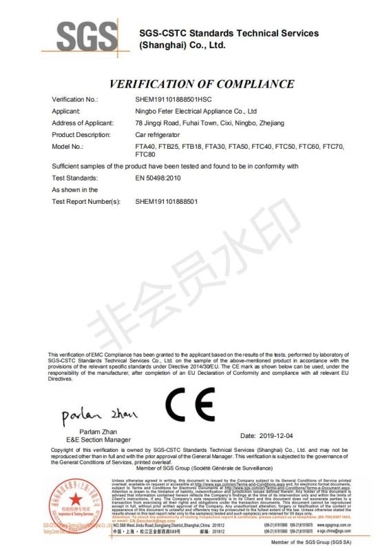 CE - Ningbo Feter Electrical Appliance Co., Ltd.