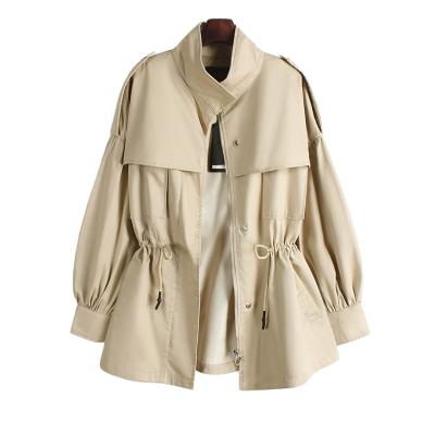 China Mzl Love Slim Trench Plus Size Casual Button Pockets Long Solid Anorak Vintage Blends Coats Plus Size Outerwear for sale