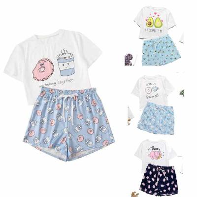 China Women's Breathable Homewear Cute Cartoon Printed Pajamas Set Summer Casual Short Sleeve T-shirt Sleepwear Nightgowns Set Pajamas For Women Set for sale