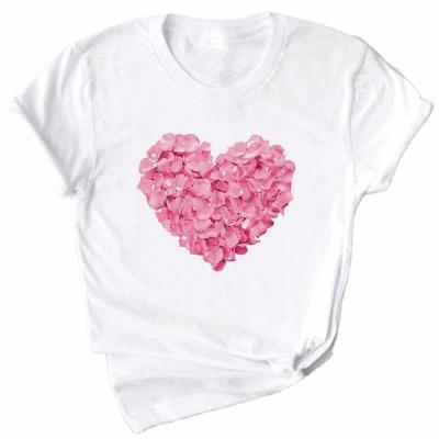 China Mzl Love Breathable Women Lace Flower Print Heart Shaped T-Shirt for sale