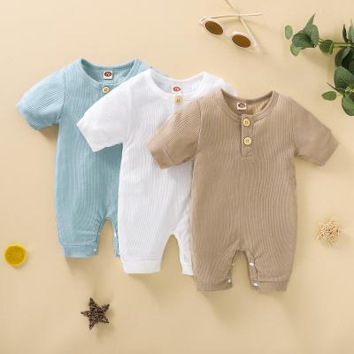 China Creathable Newborn Baby Clothes Jumpsuit Solid Colors Newborn Short Sleeve Baby Romper Small MOQ Custom Clothing for sale