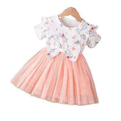 China Anti-Wrinkle Girls Dresses Designs Short Sleeve Kids Ball Gowns Lace Up Applique Kids Clothes Little Girl Birthday Dress Up Dress for sale