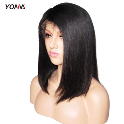 China Cheap Wholesale Silky Straight Brazilian Virgin Human Hair Lace Front Wigs Natural Wave YOTCHOI Black Color for sale