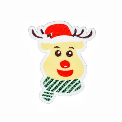 China Christmas Deer Decoration Hotsale Sustainable Fashion Woven Sticker Justwe Design For Bags Clothing Mobile Phone Shell for sale