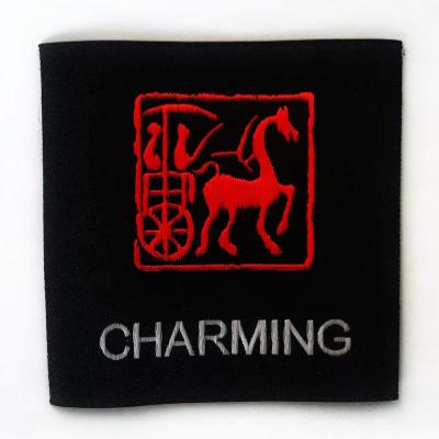 China Custom Design High Quality Custom Woven Latest Fashion Chinese Style Horse Carriage Patch Garment Brand JustWe Design for sale