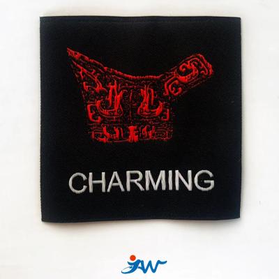 China Custom Design Chinese Style Wine Glass Custom Woven Patch Latest Fashion High Quality Garment Brand JustWe Design for sale