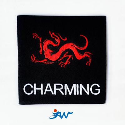 China Custom Design High Quality Fashion JustWe Design Garment Brand Dragon Custom Woven Patch Latest Chinese Style for sale