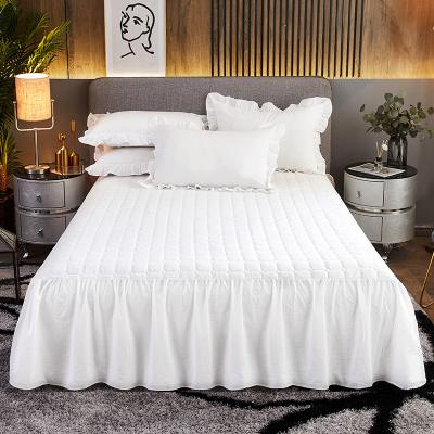 China Factory Quality Custom 100% Cotton Single Diamond Quilted Fitted Bed Sheet Set Pillowcase Dust Drop Ruffle Bed Skirt Bed Cover for sale