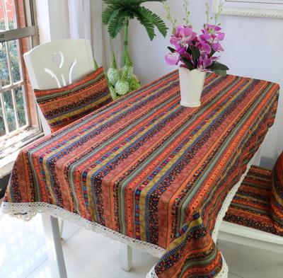 China Custom Wholesale Ethnic Tablecloth Kitchen Tablecloth Cotton Printied Style Farmhouse Linen Linen Dining Table Cover Decoration for sale