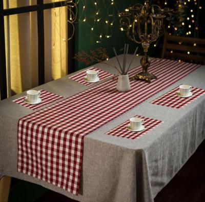 China Custom Wholesale Farmhouse Table Runner and Mats Set Plaid Placemat Christmas Double Sided Decoration for Dining Room for sale