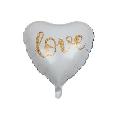 China 18inch Heart Gift Toy Shape White Gold Glitter Printing LOVE Foil Balloons Bride Wedding Decoration Valentine's Day Event Supplies for sale