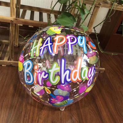 China New Design Eco-friendly 20 Inch Bobo Balloon Bubble Balloon Happy Birthday Transparent Stretch Printed Party Decoration Round Balloon for sale