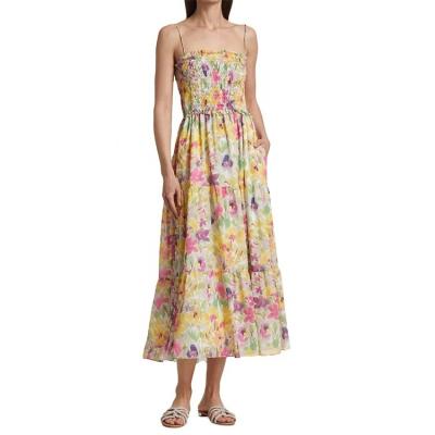 China MANNI Boho Floral Print Vintage Smocked Summer Women Anti-Static Sleeveless Long Party Casual Dress for sale