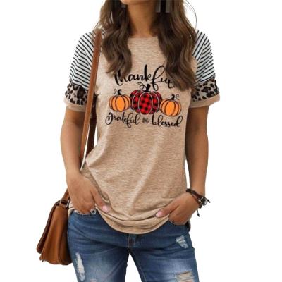 China MANNI Breathable Blessed Grateful Leopard Print Women's Grateful Print Casual T-Shirt for sale