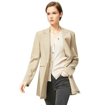 China Anti-Wrinkle MANNI Oversized Lapel Pocket Khaki Blazers Ladies Double Breasted Straight Blazers Ladies Women for sale