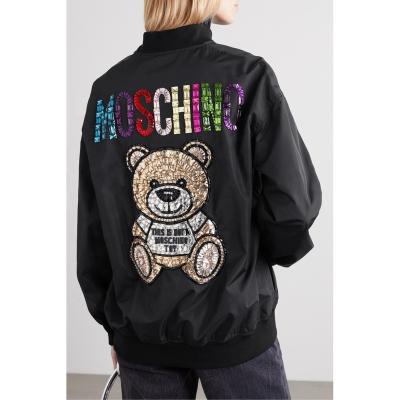 China Breathable MANNI Letter Women Coat Winter Jacket Long Sleeve Patch Street Zipper Sequin Bear Varsity Jacket for sale