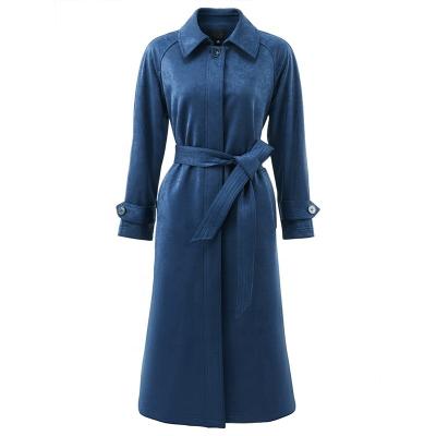 China 2021 Breathable Hidden Buttons Split Women Belt Ditch Coat Jacket Spring Autumn Winter Long Sleeve Solid Turn-Down Collar for sale